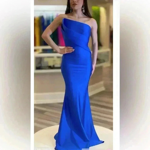 NWT NICOLE BAKTI STRAPLESS EVENING DRESS 7082 Size 8 Royal Blue - Picture 2 of 14